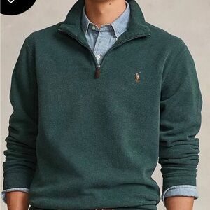 Polo by Ralph Lauren Forest Green Zip-Up Sweater with leather zipper Medium